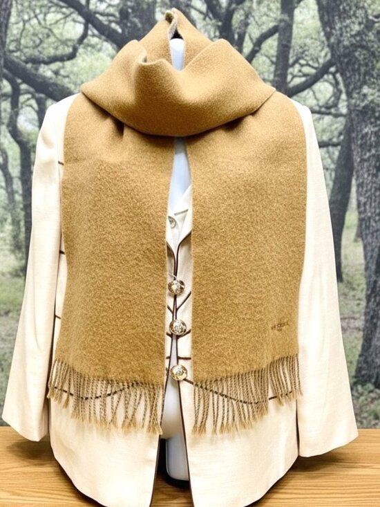 Lancel Paris Other - Lancel Paris   Reversible Wool Scaf 58"x10" Sand Beige  light gray Fringe(32